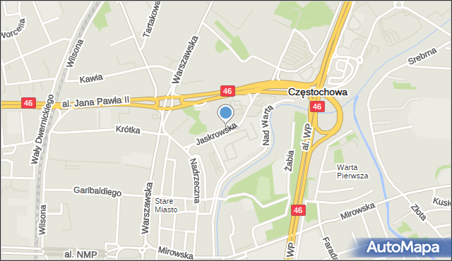 Częstochowa, Jaskrowska, mapa Częstochowy