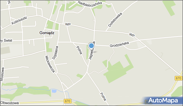 Goniądz, Jagiellońska, mapa Goniądz