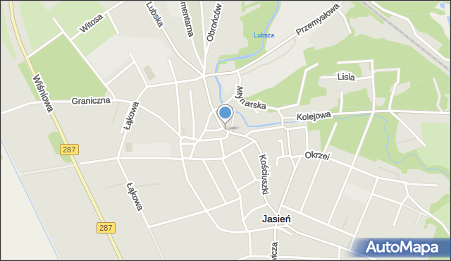 Jasień powiat żarski, Jana Pawła II, mapa Jasień powiat żarski