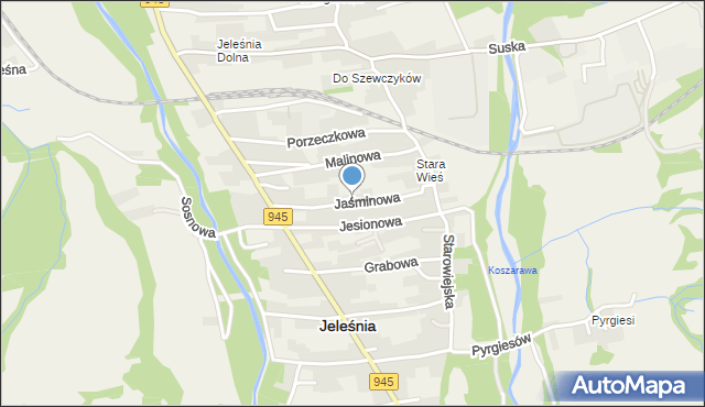 Jeleśnia, Jaśminowa, mapa Jeleśnia