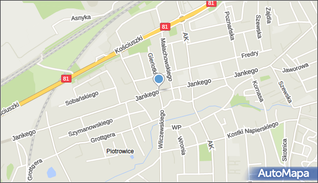 Katowice, Jankego Zygmunta Waltera, gen., mapa Katowic