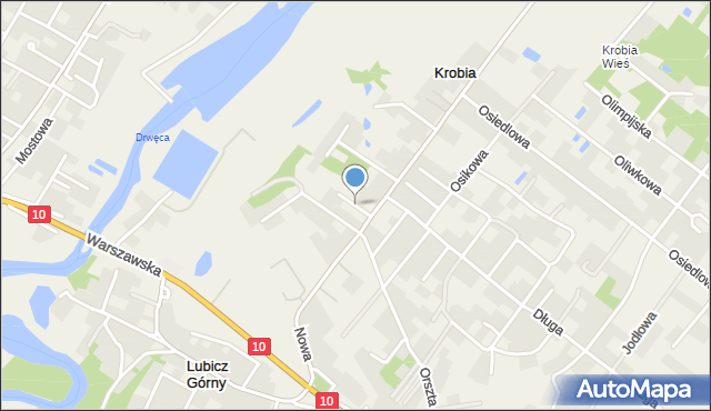Krobia gmina Lubicz, Jarzębinowa, mapa Krobia gmina Lubicz