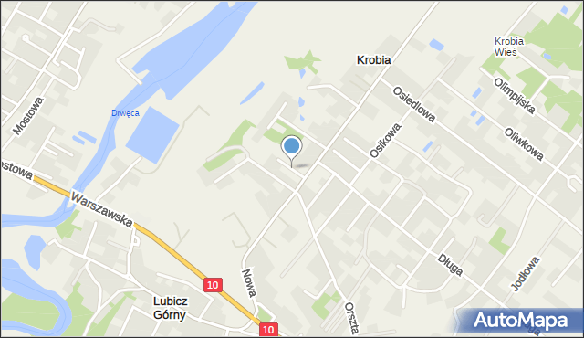 Krobia gmina Lubicz, Jarzębinowa, mapa Krobia gmina Lubicz