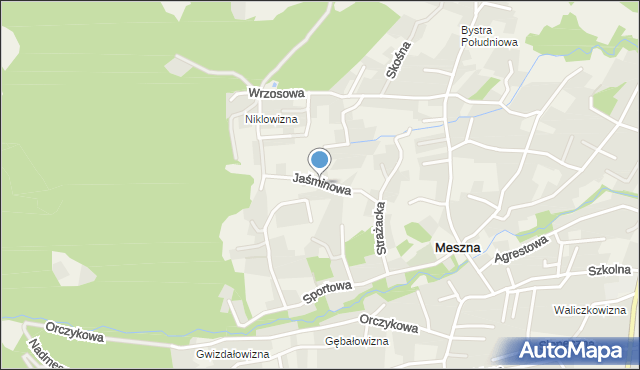 Meszna gmina Wilkowice, Jaśminowa, mapa Meszna gmina Wilkowice