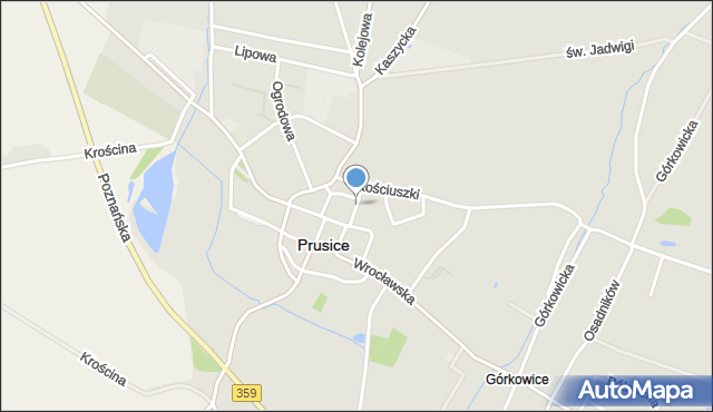 Prusice powiat trzebnicki, Jana Pawła II, mapa Prusice powiat trzebnicki