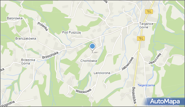 Targanice, Jagodowa, mapa Targanice