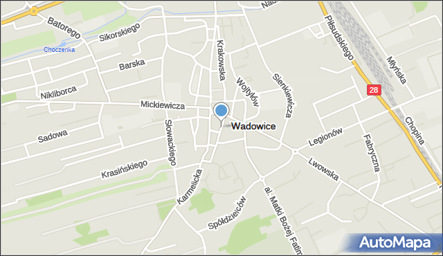 Wadowice, Jagiellońska, mapa Wadowice