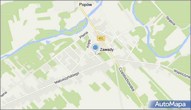 Zawady gmina Popów, Jasna, mapa Zawady gmina Popów