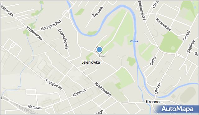 Krosno, Jeleniówka, mapa Krosna