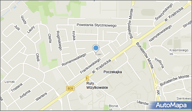 Lublin, Jeziorańskiego Antoniego, mapa Lublina