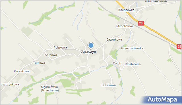 Juszczyn gmina Maków Podhalański, Juszczyn, mapa Juszczyn gmina Maków Podhalański