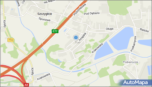 Szczyglice gmina Zabierzów, Jurajska, mapa Szczyglice gmina Zabierzów