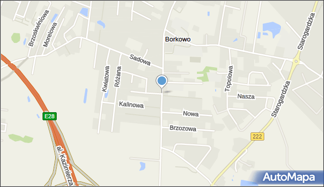 Borkowo gmina Pruszcz Gdański, Kasztanowa, mapa Borkowo gmina Pruszcz Gdański