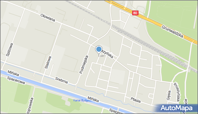 Bydgoszcz, Kacza, mapa Bydgoszczy