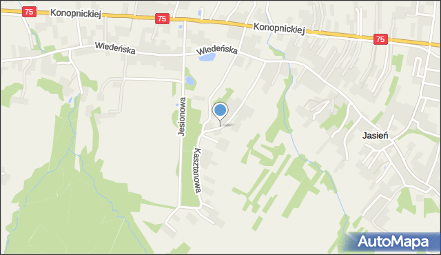 Jasień gmina Brzesko, Kasztanowa, mapa Jasień gmina Brzesko