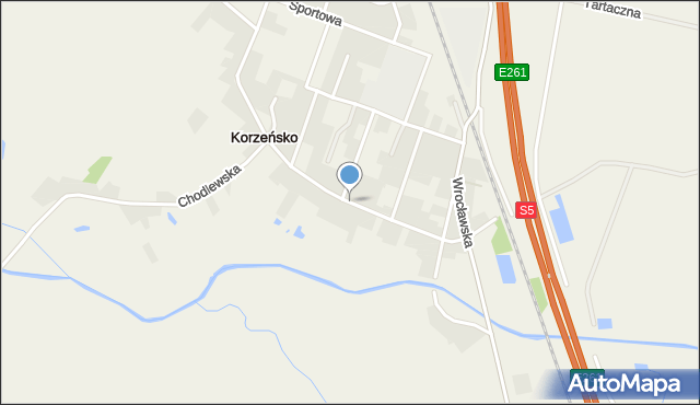 Korzeńsko, Kasztanowa, mapa Korzeńsko