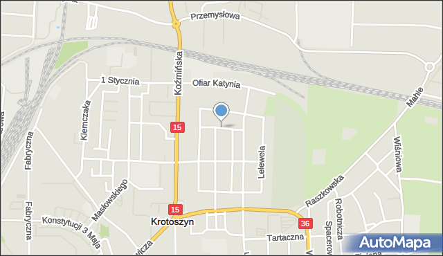 Krotoszyn, Kasprzaka, mapa Krotoszyna