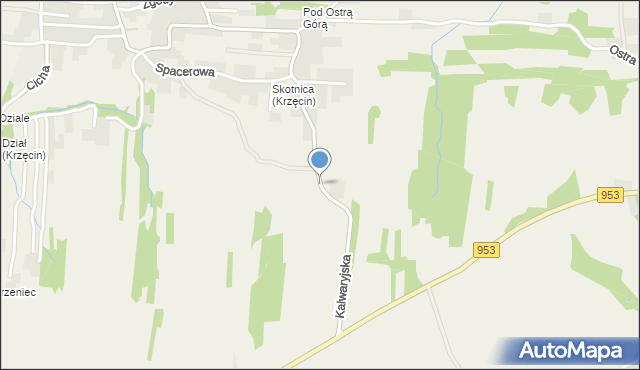 Krzęcin gmina Skawina, Kalwaryjska, mapa Krzęcin gmina Skawina