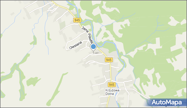 Krzyżowa gmina Jeleśnia, Kasztanowa, mapa Krzyżowa gmina Jeleśnia