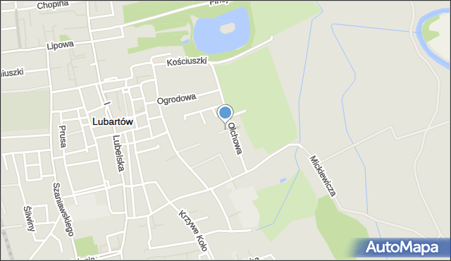 Lubartów, Kalinowa, mapa Lubartów