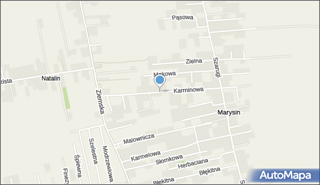 Marysin gmina Jastków, Karminowa, mapa Marysin gmina Jastków