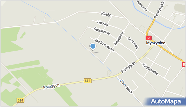 Myszyniec, Kasztanowa, mapa Myszyniec