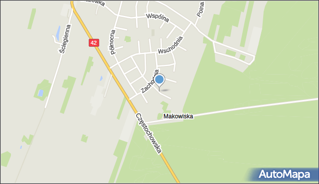 Pajęczno, Kalinowa, mapa Pajęczno