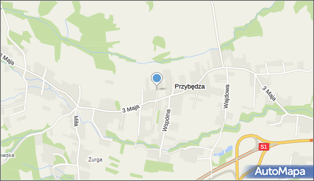 Przybędza, Kamienna, mapa Przybędza