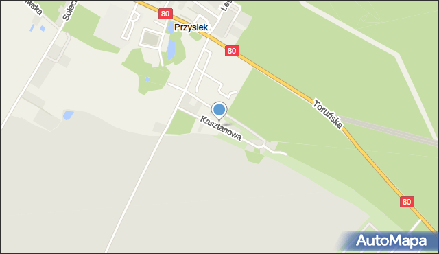 Przysiek gmina Zławieś Wielka, Kasztanowa, mapa Przysiek gmina Zławieś Wielka