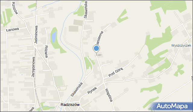 Radziszów, Kamienna, mapa Radziszów