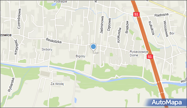 Rybarzowice, Kasztanowa, mapa Rybarzowice