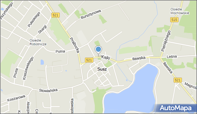 Susz, Kajki Michała, mapa Susz