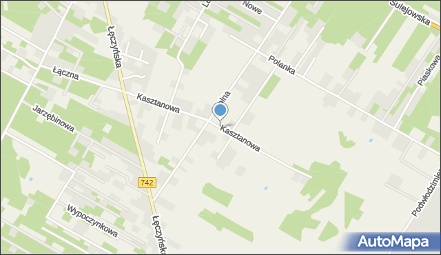 Włodzimierzów gmina Sulejów, Kasztanowa, mapa Włodzimierzów gmina Sulejów