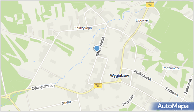 Wygiełzów gmina Babice, Kasprowicza Jana, mapa Wygiełzów gmina Babice