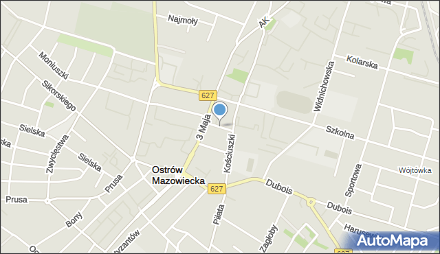 Ostrów Mazowiecka, Kilińskiego Jana, płk., mapa Ostrów Mazowiecka