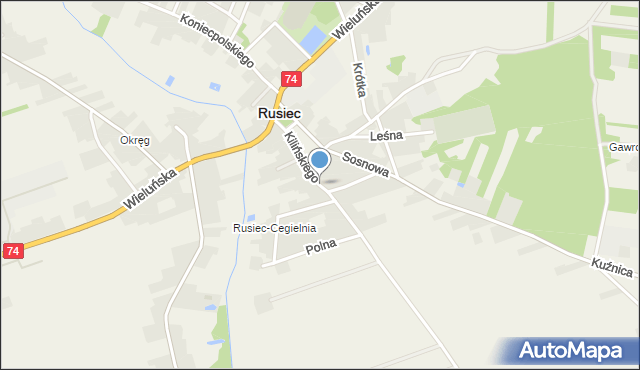 Rusiec powiat bełchatowski, Kilińskiego Jana, płk., mapa Rusiec powiat bełchatowski