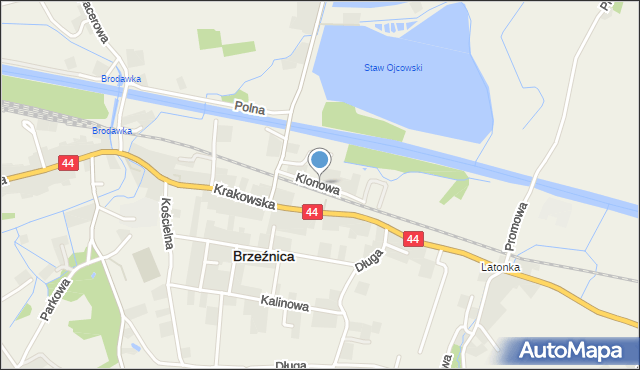 Brzeźnica powiat wadowicki, Klonowa, mapa Brzeźnica powiat wadowicki