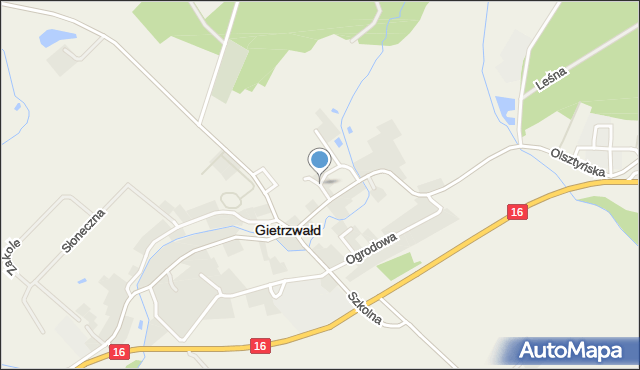 Gietrzwałd, Klasztorna, mapa Gietrzwałd