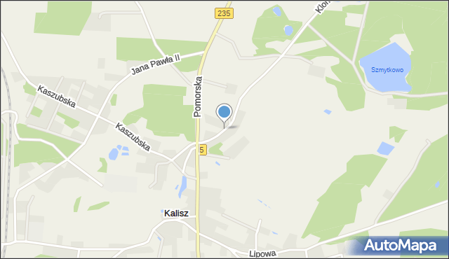 Kalisz gmina Dziemiany, Klonowa, mapa Kalisz gmina Dziemiany