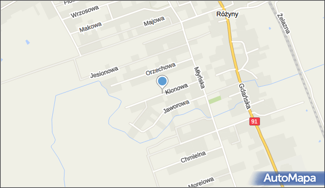 Różyny, Klonowa, mapa Różyny