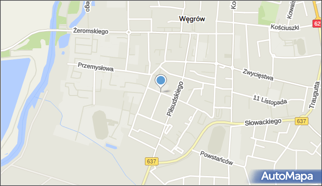 Węgrów, Klonowa, mapa Węgrów