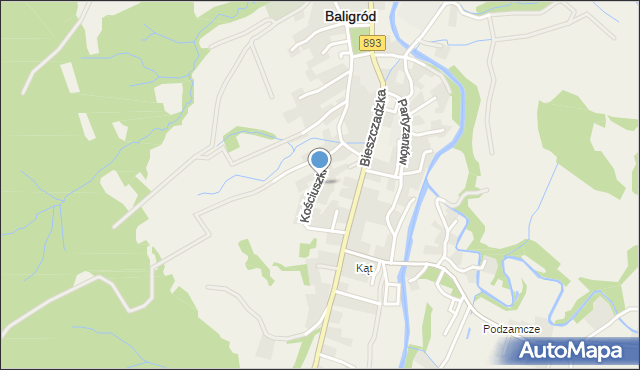 Baligród, Kościuszki Tadeusza, gen., mapa Baligród