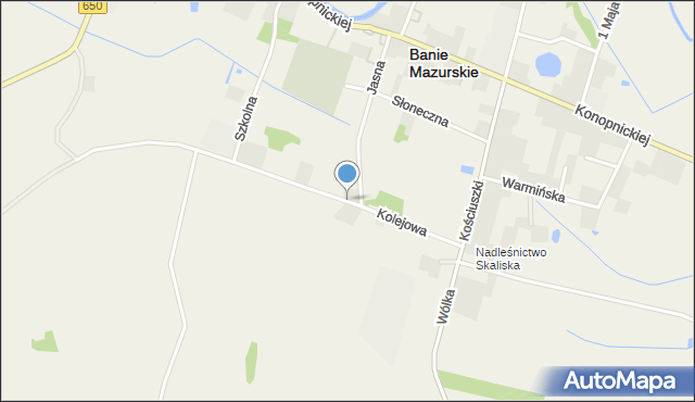 Banie Mazurskie, Kolejowa, mapa Banie Mazurskie