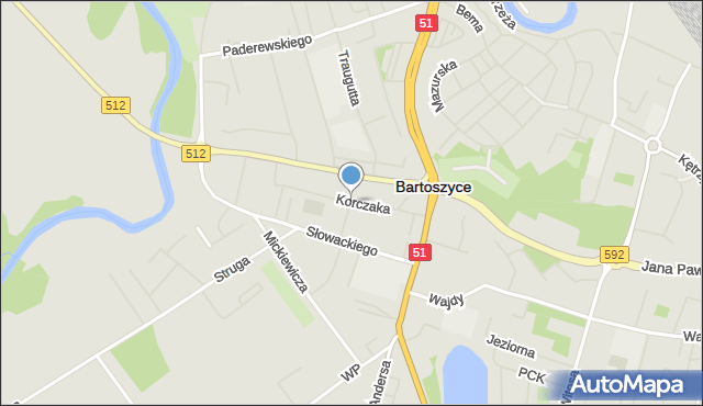 Bartoszyce, Korczaka Janusza, mapa Bartoszyce