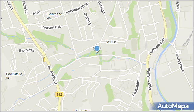 Bielsko-Biała, Kochanowskiego Jana, mapa Bielsko-Białej