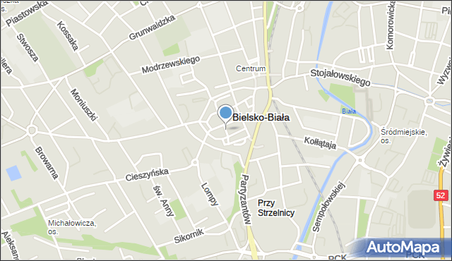 Bielsko-Biała, Kościelna, mapa Bielsko-Białej