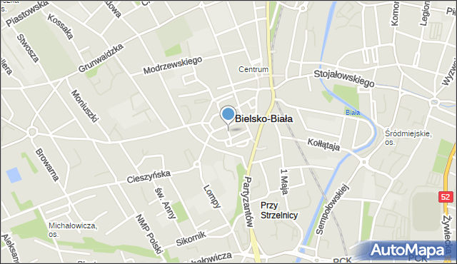 Bielsko-Biała, Kościelna, mapa Bielsko-Białej