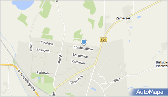 Biskupiec powiat olsztyński, Kombatantów, mapa Biskupiec powiat olsztyński