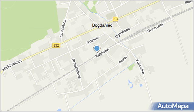 Bogdaniec powiat gorzowski, Kolejowa, mapa Bogdaniec powiat gorzowski