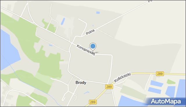 Brody powiat żarski, Konopnickiej Marii, mapa Brody powiat żarski